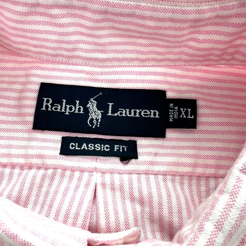 Ralph Lauren Mens Shirt XL Classic Fit Flesh Pony Striped Button Up Short Sleeve - Picture 2 of 9